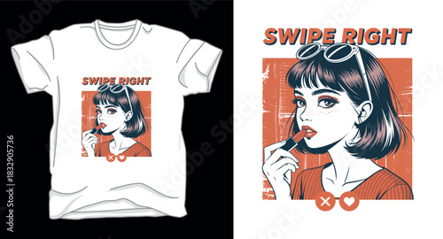 Swipe right anime graphic vector art t-shirt design print template