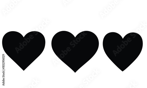 Three black heart silhouettes arranged horizontally on a white background with adobe illustrator icon