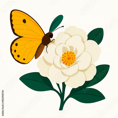 Minimalist and vibrant vector collection of different butterfly species sitting on spring and summer flowers. Flat design for digital projects, greeting cards, and nature-themed graphics.