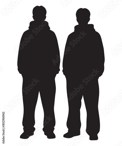 Two standing figures in black silhouette against a white background with adobe illustrator logo