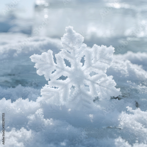 Snowflake Closeup, WinterWonderland, CrystalFormation, NaturePhotography, IceTexture, ColdSeason, SnowflakeDesign, WinterScenery