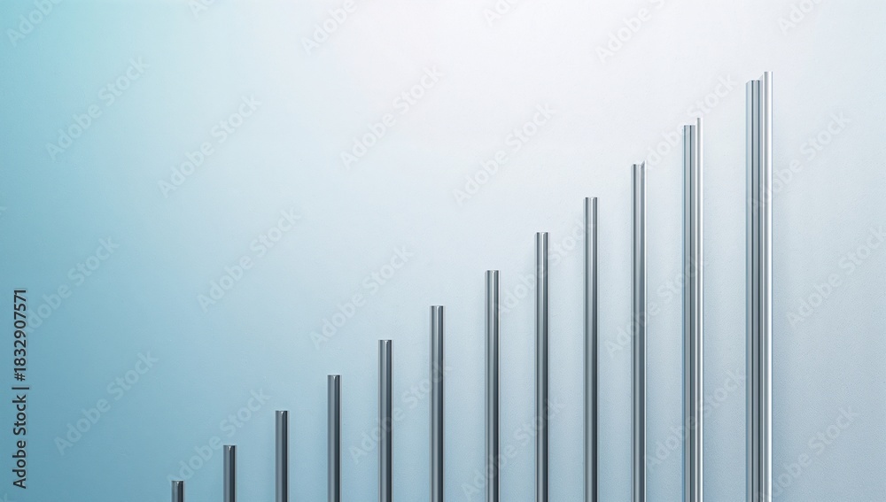 Fototapeta premium Metal Rods Displaying Growth Trend on Soft Blue Background