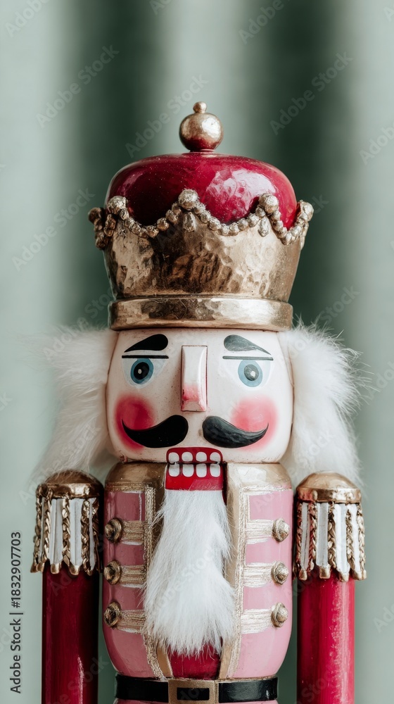 Fototapeta premium A nutcracker figure against a green backdrop evokes nostalgia and festive cheer, perfect for holiday decor ideas