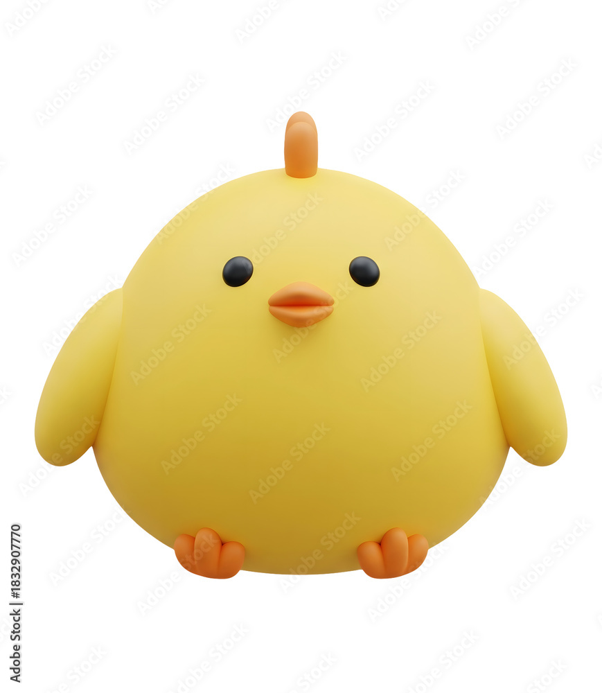 Obraz premium Adorable yellow chick 3D cartoon icon with simple black eyes and orange beak, perfect for Easter, spring, farm, baby animal, or poultry-related content