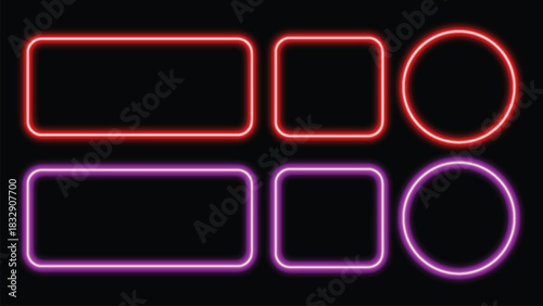 Neon Glowing Frames and Shapes on Shapes Borders