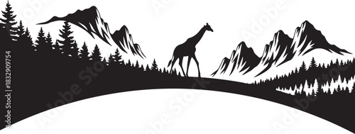 Giraffe Mountain Landscape Silhouette Vector