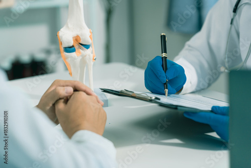 Patient comes to see doctor for consultation about osteoarthritis knee pain medical concept osteoarthritis or injury close up