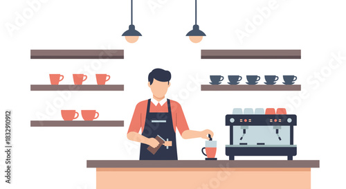Barista Preparing Coffee at Cafe Counter