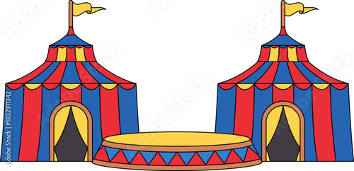 a stage in front of the circus tents
