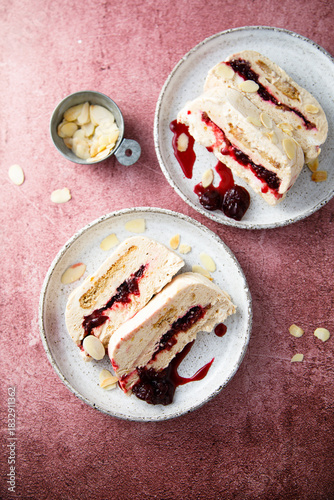 Homemade cherry semifreddo with almond