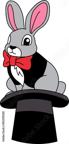 A rabbit is sitting on top hat