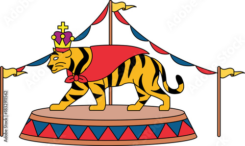 A tiger is walking in a circus