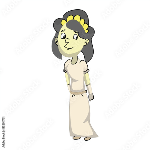 Cute bride character standing with hands clasped together in a shy or modest pose