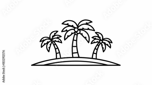 Simple line art icon of three palm trees on a tropical island.