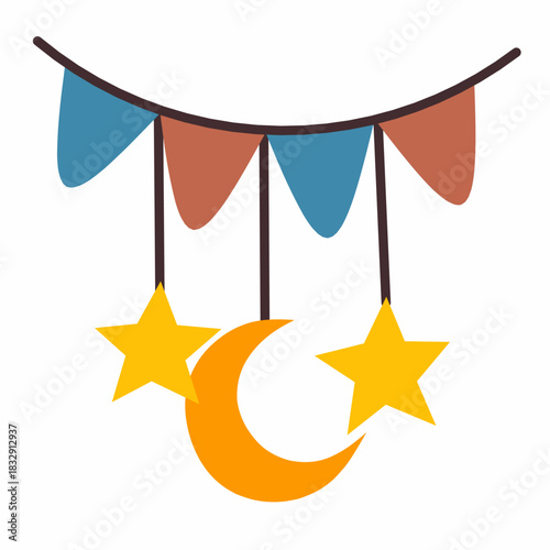 Hanging Moon Stars in Cozy Flat Style for Ramadan Decorations
