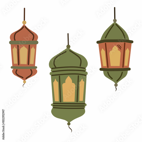 Islamic Lanterns in Cozy Flat Style for Ramadan Decor
