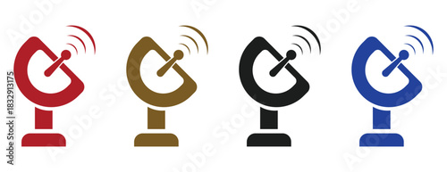 Satellite Dish Icons, Communication and Data Transmission Symbols