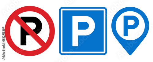 No parking, parking sign and parking map pin