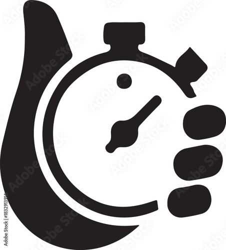 Silhouette of a hand holding a stopwatch representing timekeeping and measurement isolated on transparent background