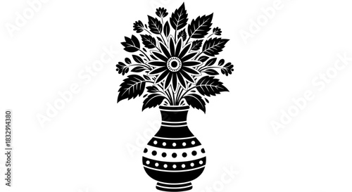 Elegant Black and White Floral Vase Graphic for Wedding Invitations Home Decor Print Design