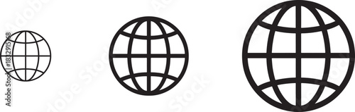 Simple silhouette world icon set featuring globe shapes ideal for global, travel, and map concepts.