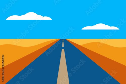 Open road stretching into the distance under a blue sky with clouds