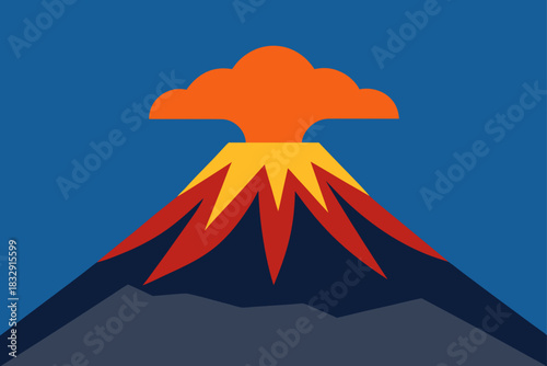 Stylized flat design illustration of a volcano erupting