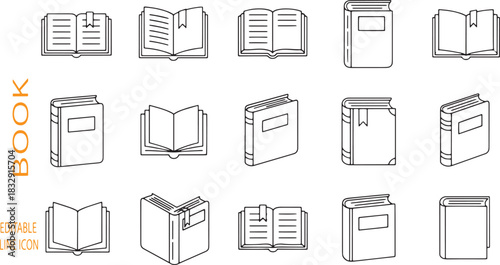 Collection of Book Outline Icons for Education and Reading Projects Perfect for Libraries and Bookstores