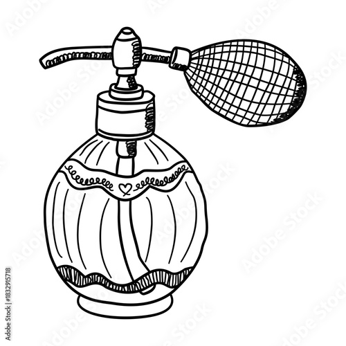 Vintage perfume bottle with bulb atomizer and decorative details