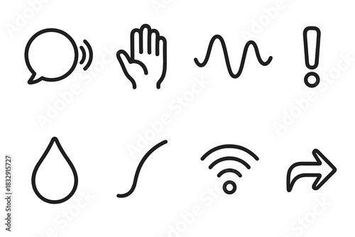 Expressive Icon Set. Expressive Communication Forms linear icon set: spoken ring, gesture line, tone wave, expressive mark, feeling droplet, creative curve, signal dot, meaning cue