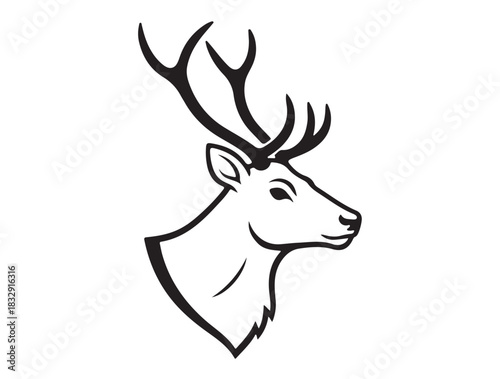 Reindeer Head Outline Line outline in silhouette white background.