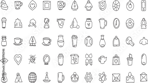 Collection of Hand Drawn Doodle Icons of Everyday Objects and Items in Black and White Style