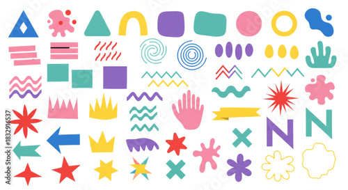 Vibrant Abstract Shapes Elements Set for Modern Graphic Design Web Banners Posters Fun