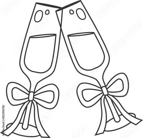 Clinking Champagne Flutes Line Drawing