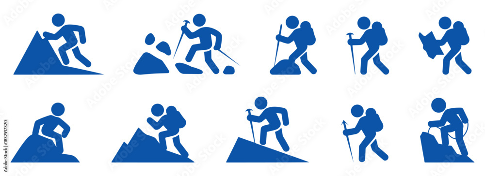 Fototapeta premium winter sports skiing activity silhouette set, winter sports activity icon set featuring skiing snowboarding jumping and mountain movements perfect for outdoor snow sports vector illustration
