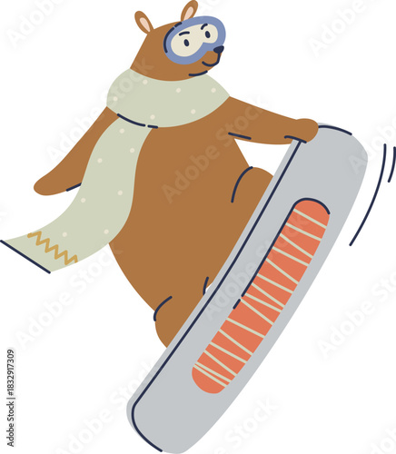 Snowboarding Bear with Scarf