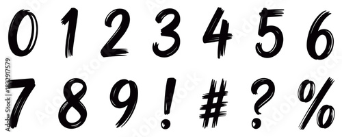 number and symbol icon, collection of numbers and special symbols in a bold handwritten look, perfect for poster design, labels, creative typography projects, educational materials, and decorative