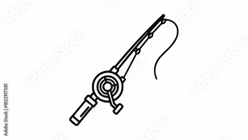 Fishing Rod Illustration - A Detailed Line Art Depiction.