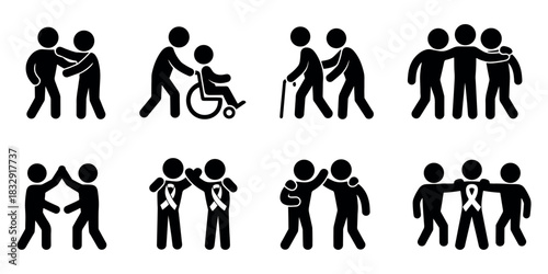 family social icon set, community and support, set of family and community icons displaying adults, children, and inclusive figures, ideal for social service graphics, educational materials