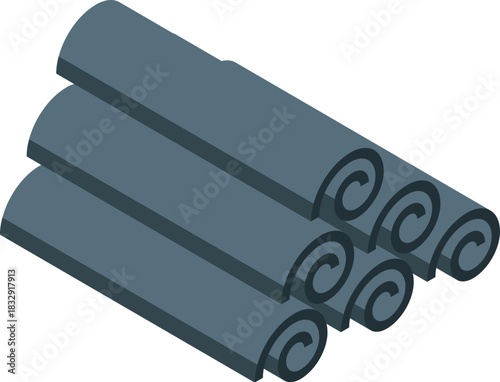 Rolled blue yoga mats forming a pyramid shape, promoting wellness and fitness