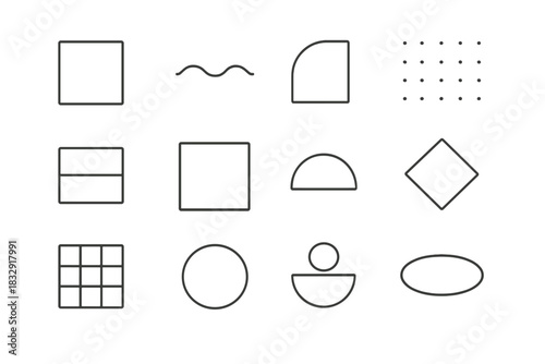 Minimalist Icon Patterns. Minimal Background Symbols linear icon set: clean block, thin line wave, soft corner curve, subtle dot field, pastel bar, muted gradient, simple arc, open