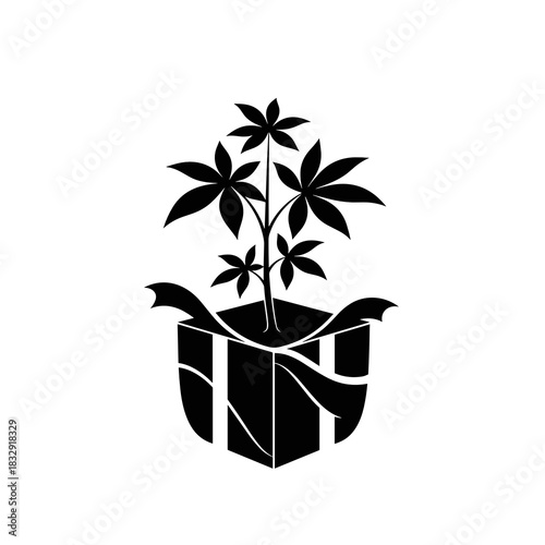 Gift box with a money plant growing inside representing online shopping  