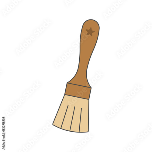Star embossed pastry brush illustration. Wooden handle brush form. Soft bristle detail. Subtle star mark accent. Minimal baking tool piece.