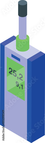 Portable electronic device showing pollution levels, using an isometric design