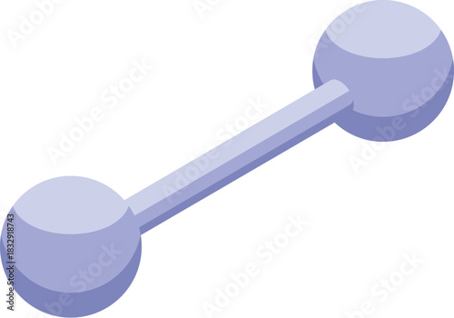 Purple barbell piercing connecting two spheres, body modification jewelry in isometric view