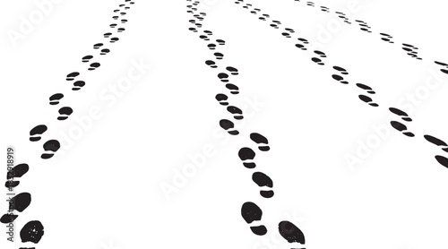 Footprints in the sand leading to a distant horizon showing journey and path forward with isolated background