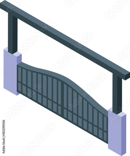 Isometric view of an automatic sliding gate protecting the entrance of a modern house