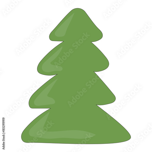 Cartoon Christmas Tree Icon. Evergreen Forest New year Symbol. Traditional Holiday Greeting Party Decoration. Christmas Spruce Tree Childish Hand Drawn Retro Element. Family Party Card Part.