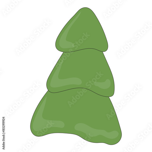 Cartoon Christmas Tree Icon. Evergreen Forest New year Symbol. Traditional Holiday Greeting Party Decoration. Christmas Spruce Tree Childish Hand Drawn Retro Element. Family Party Card Part.