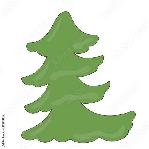 Cartoon Christmas Tree Icon. Evergreen Forest New year Symbol. Traditional Holiday Greeting Party Decoration. Christmas Spruce Tree Childish Hand Drawn Retro Element. Family Party Card Part.